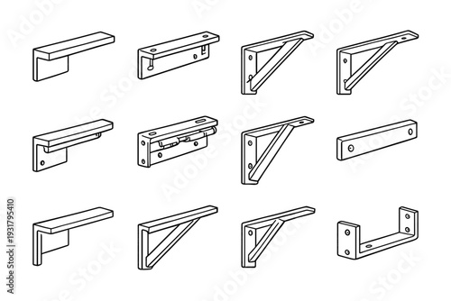 Hidden icon wall reinforced floating bracket support hardware design minimalist fastener icons