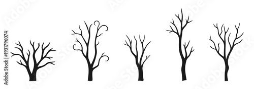Bare Trees Silhouette Vector Illustration Set.
