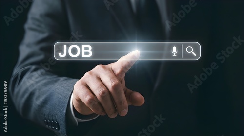 Wallpaper Mural Futuristic career concept: Businessman searching for a new job using a glowing digital search bar. Torontodigital.ca