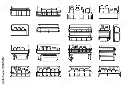 Icons shelf functional vector precise geometry magnetic organizer outline design icon look