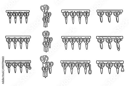 Wall icon design profile scissors rack evenly storage modern tool vector mounted