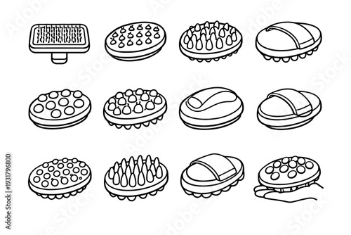 Compact brush massage icon gentle skin bristles geometry clean grooming pet vector