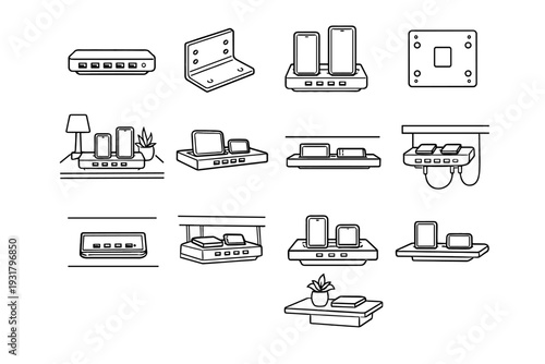 Outline usb bracket orientation vertical interior icons icon balanced floating vector charging
