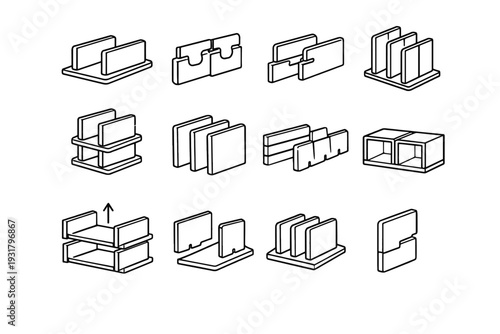 Stacking tabs silhouette stackable divider clean icon top vector system book interlocking