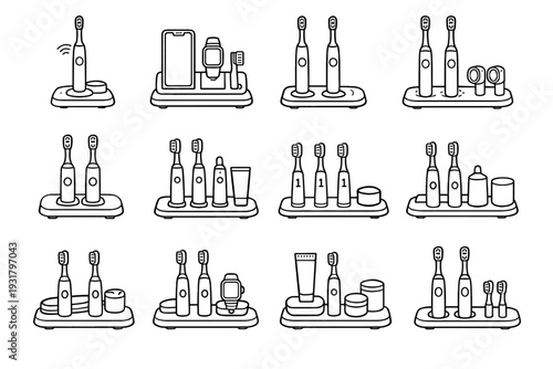 Icon geometry stable toothbrush bathroom base vector smart modern charging layout
