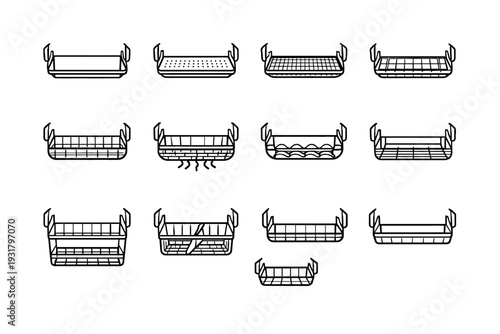 Vector shelf structure organizer bottom hygienic basket under geometry solution minimal icon