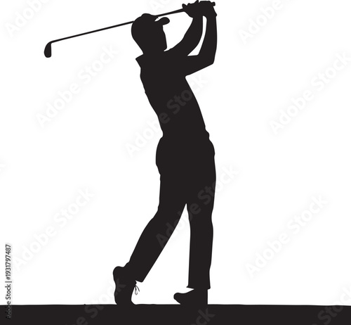 Silhouette of Professional Male Golfer Swinging Club on White Background