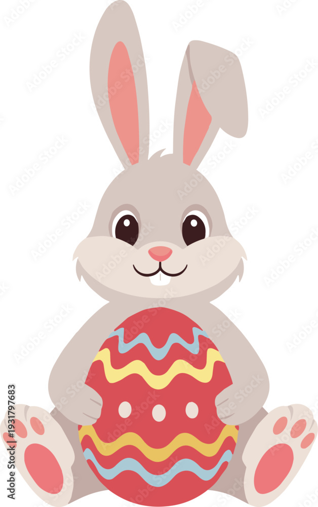 Obraz premium Cute Easter bunny holding colorful decorated egg