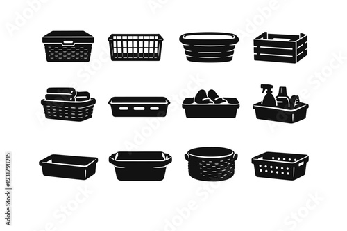 Simple management collapsible storage generation home vessel vector laundry icon entry shallow