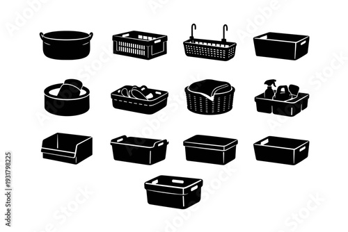 Image closet vector simple blanket plastic organizer generation bin basket icon shelf