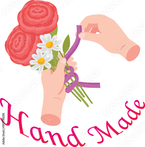 Flower bouquet handmade. hand made floral gift, creative floristry workshop, fresh flowers