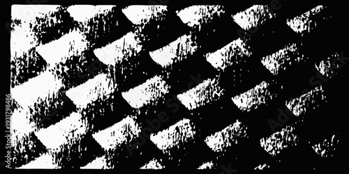 Abstract black and white pattern featuring intersecting textured rectangular shapes