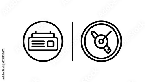 Modern Icons: Credit Card with Chip and Compass Symbol for Finance and Navigation Concepts