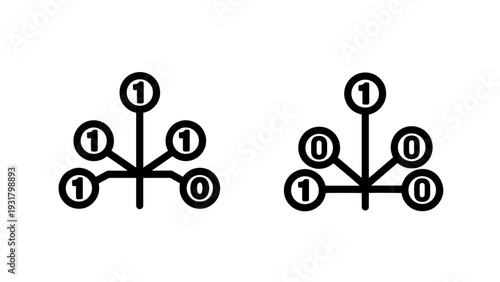 Binary code icons representing data processing, digital information, and computational logic with ones and zeros.