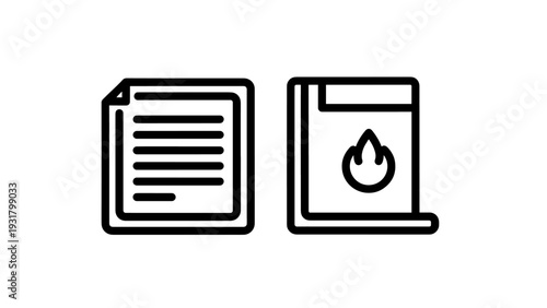 Icons for document management and file storage, showing a stack of papers and a vertical file cabinet or binder.