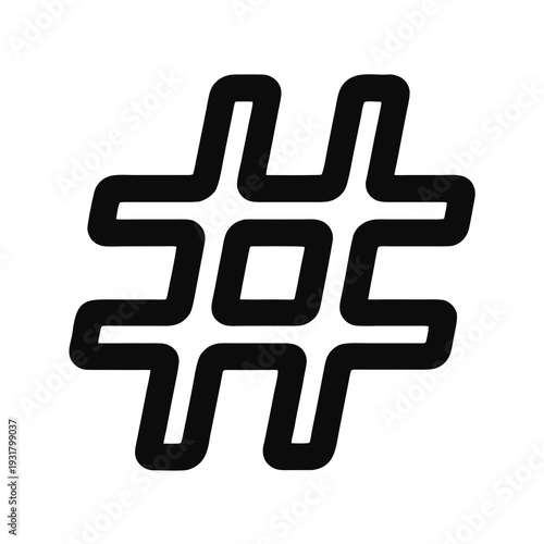 A black and white image of a stylized hash symbol