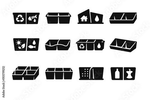 Eco panel icons organizer icon geometry grid tool vector trash waste aid