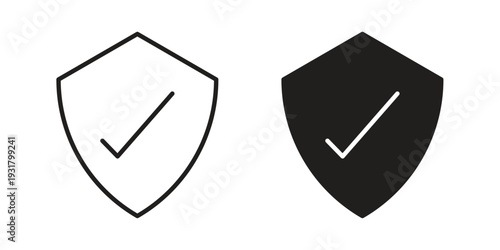Shield check mark icon set. Linear style. Vector icons