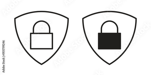 Shield lock icon set. Linear style. Vector icons