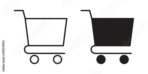 Shopping trolley icon set. Linear style. Vector icons