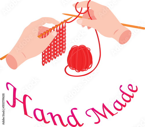 Knitting handmade with yarn. hand made knitwear, creative needlework workshop, wool scarf