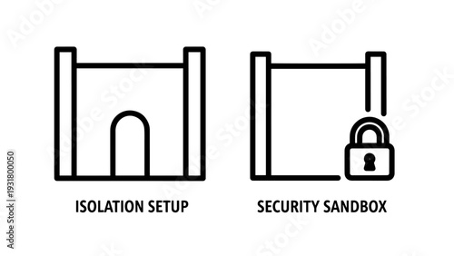 Isolated environment and secure sandbox with lock icon, symbolizing data protection and cybersecurity concepts in IT and technology.