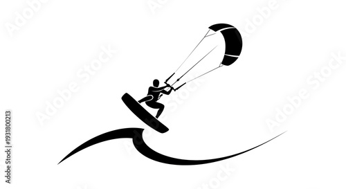 Dynamic Kitesurfing Athlete Icon Vector Illustration
