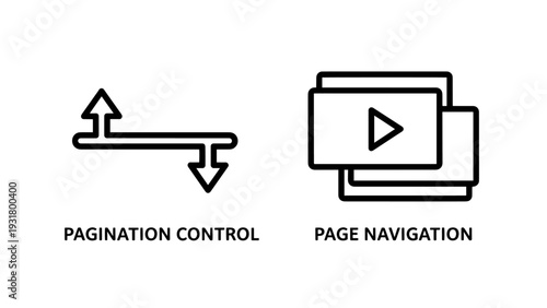 Pagination control icon with directional arrows for web navigation, next to page navigation icons representing video player interface for digital content.