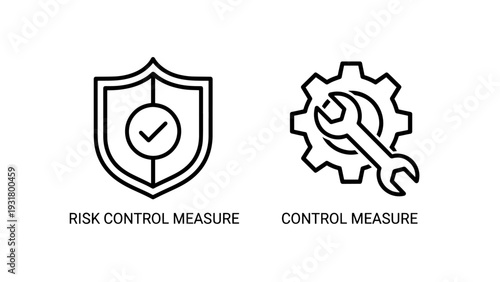 Risk control and process management icons: shield with checkmark and wrench with gear, symbolizing security and operational efficiency