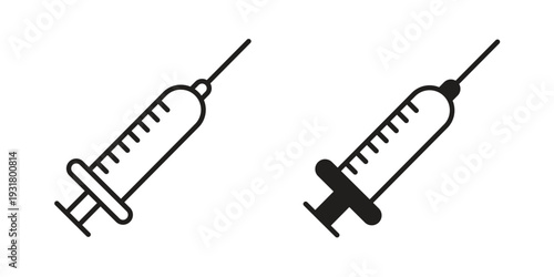 Syringe injection icon set. Linear style. Vector icons