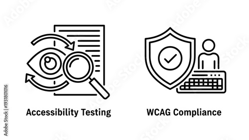 Accessibility Testing and WCAG Compliance Line Icons for Inclusive Web Design, Digital Auditing, and User Experience Standards.