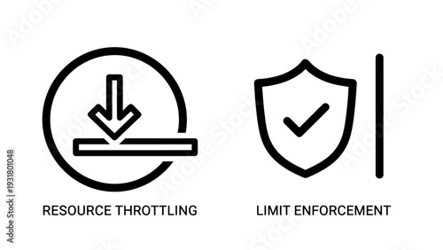 Resource Throttling and Limit Enforcement Vector Icons for System Control, Network Management, and Security Regulation.