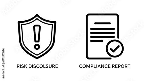Risk Management and Corporate Regulatory Compliance Reporting Icons: Shield and Document Line Art for Business Safety