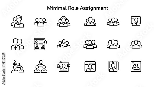 Minimal Role Assignment Icon Set - Diverse User Profiles, Team Management, and Collaboration Concepts