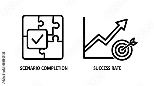 Project Scenario Completion and Success Rate Icons for Business Goals and Performance Tracking