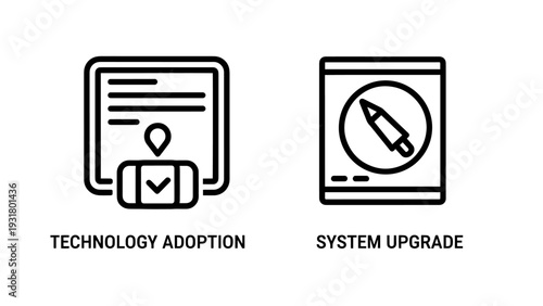Modern Technology Adoption and System Upgrade Icons for Digital Transformation and IT Solutions