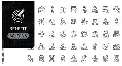 Set of business and finance icons in line style