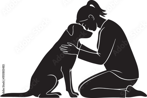 Woman comforting her dog in a heartwarming embrace showing love and companionship between human and animal