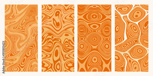 Four panels displaying swirling psychedelic orange and yellow patterns
