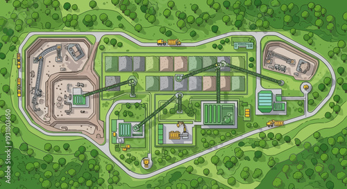 Aerial View of a Large Industrial Complex Surrounded by Greenery.