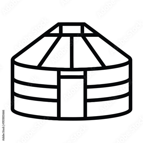 Traditional yurt structure with wooden frame and fabric covering