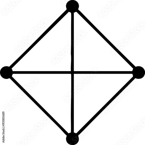 Quantum Qubit Silhouette Geometric Diamond with Interconnected Entanglement Nodes Minimalist Quantum Computing Flat Vector Icon