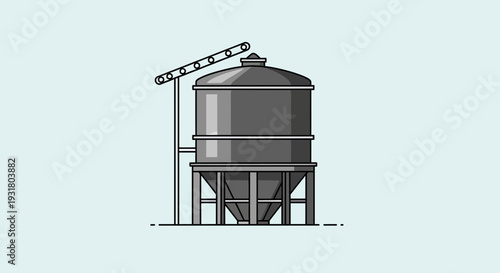 Grain Silo Illustration Agricultural Storage and Conveyor System.