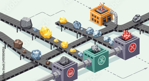 Isometric Mining and Processing Factory Illustration.