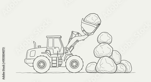 Loader unloading rocks construction equipment illustration heavy machinery at work.