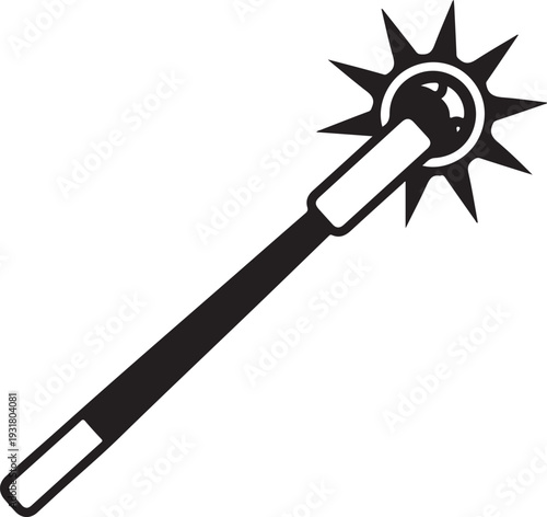 A simple black and white illustration of a morning star flail.