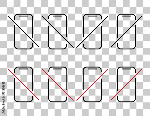 Set of Mobile forbidden icon, no use phone sign, ban smartphone label vector illustration .