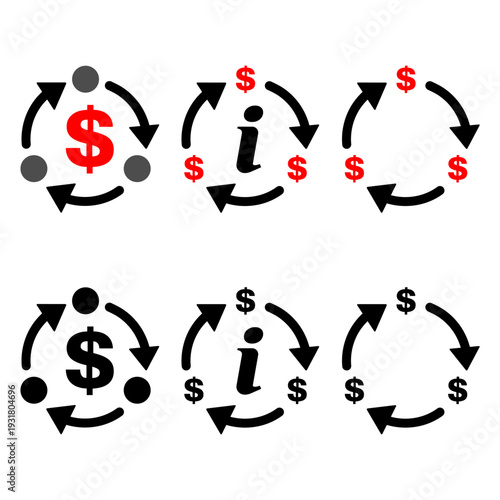 Set of Dollar money change icon, trade cash information web symbol, convert sign vector illustration .