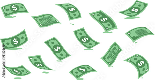 Flying dollar bills scattered in the air money cash rain concept financial success vector illustration