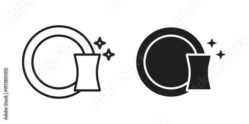 Washing dishes icon set. Linear style. Vector icons